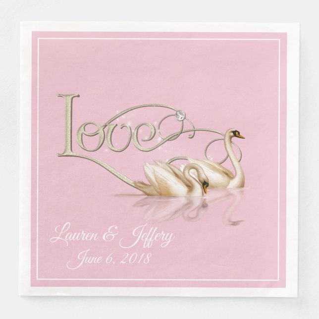 Paper Napkins-Love Swans Paper Dinner Napkins (Front)