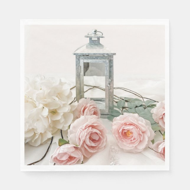 Paper Napkins: Lovely Pink Peonies and Roses Napkins (Front)