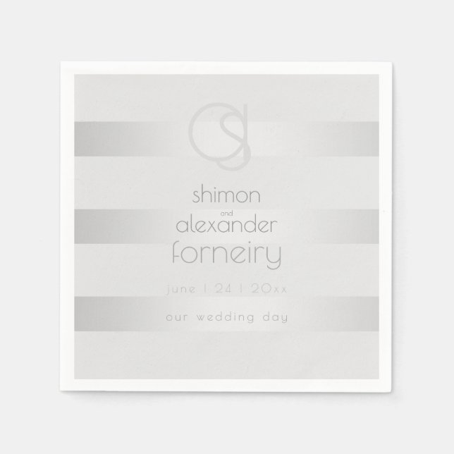 PAPER NAPKINS | Luminous Silver Stripes Monogram (Front)