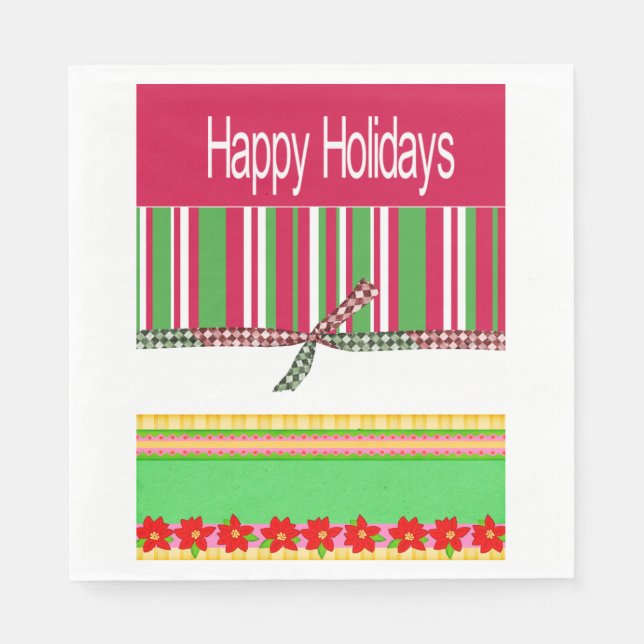 Paper Napkins, Merry Christmas Happy Holidays  Napkins (Front)
