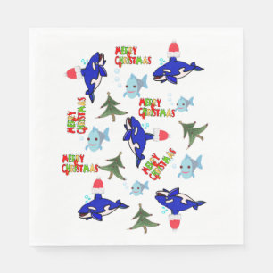 Paper Napkins, Merry Christmas Shark Fish Napkins
