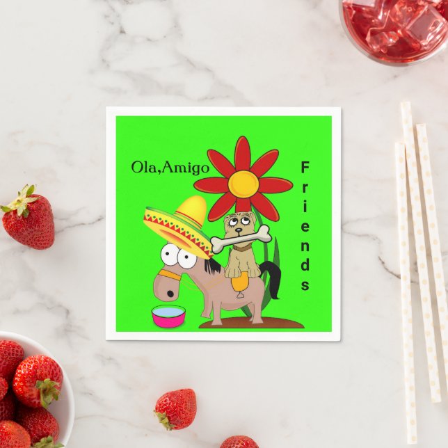 Paper Napkins, Mexican Donkey Dog Floral Napkins (Insitu)