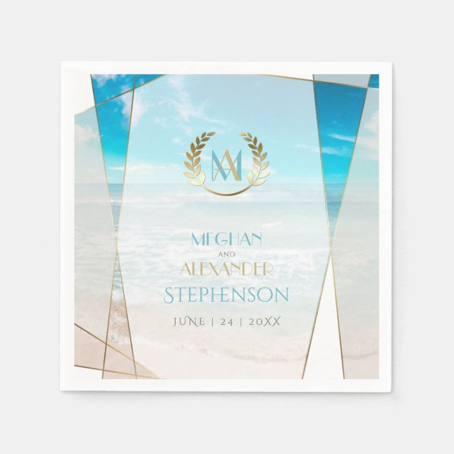 PAPER NAPKINS | Modern Monogram Beach Wedding (Front)
