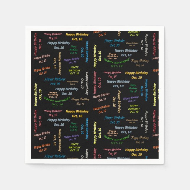 Paper Napkins October, 10 Birthday (Front)