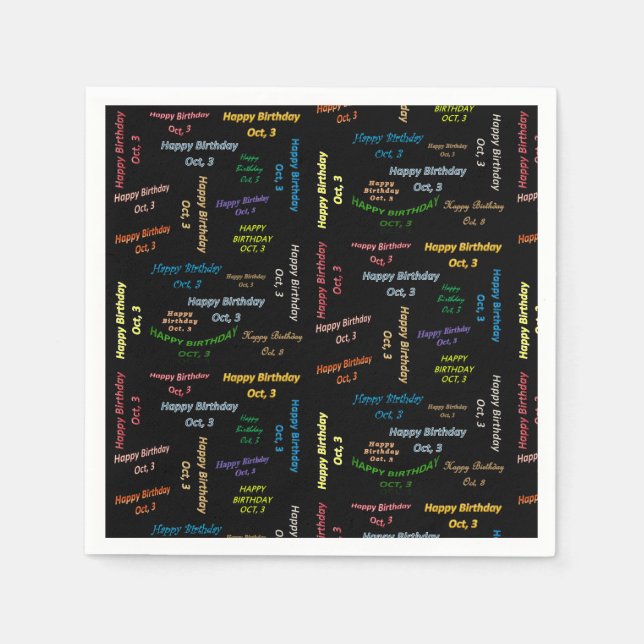 Paper Napkins October, 3 Birthday (Front)