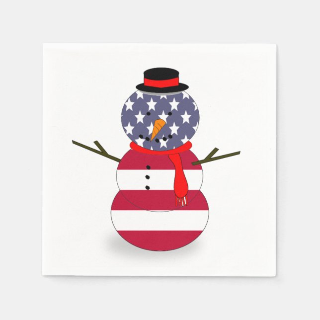 Paper Napkins Patriotic Snowman Funny blue red (Front)