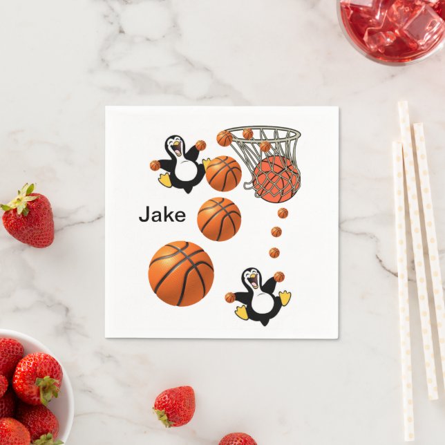 Paper Napkins, Penguin Basketball Hoop Napkins (Insitu)