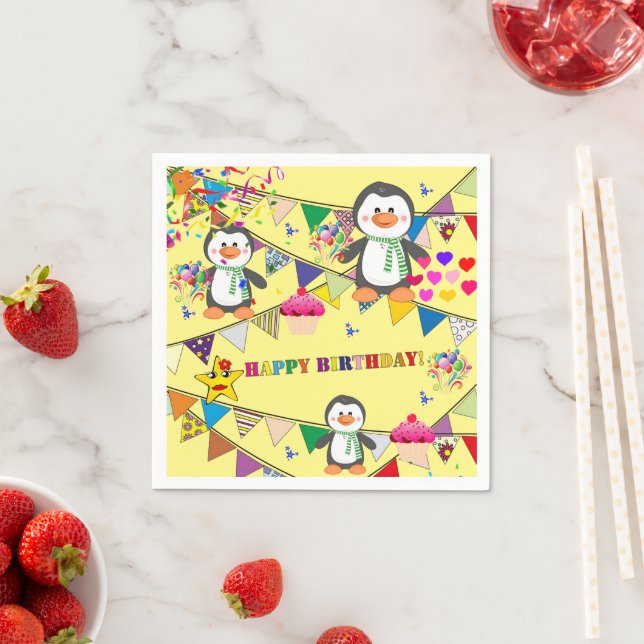 Paper Napkins, Penguin Happy Birthday Napkins (Insitu)