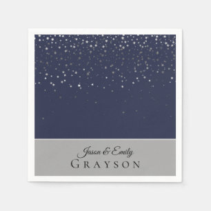 Paper Napkins- Petite Stars Midnight & Silver-gray Napkins