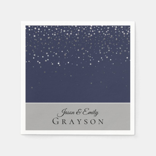 Paper Napkins- Petite Stars Midnight & Silver-gray Napkins (Front)