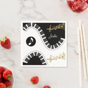 Paper Napkins, Piano White Black Gold Music Notes Napkins