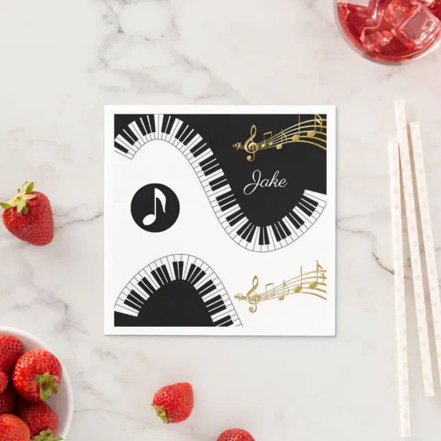 Paper Napkins, Piano White Black Gold Music Notes Napkins Zazzle