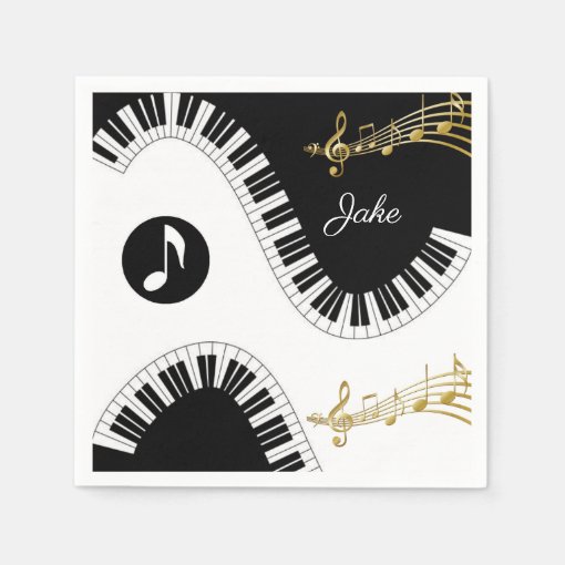 Paper Napkins, Piano White Black Gold Music Notes Napkins Zazzle