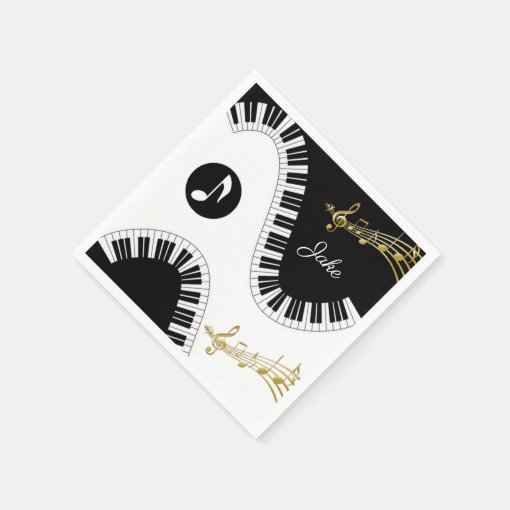 Paper Napkins, Piano White Black Gold Music Notes Napkins Zazzle
