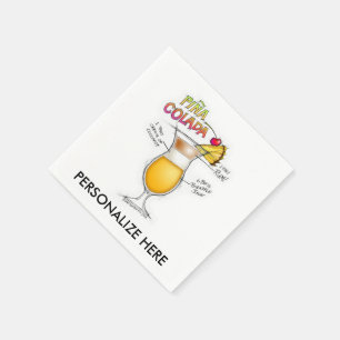 PAPER NAPKINS - PINA COLADA RECIPE COCKTAIL ART