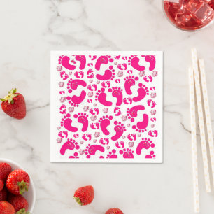 Paper Napkins, Pink Baby Feet Girl Elephant Napkins