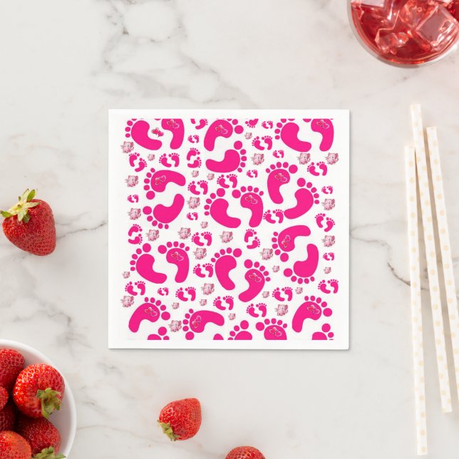 Paper Napkins, Pink Baby Feet Girl Elephant Napkins (Insitu)
