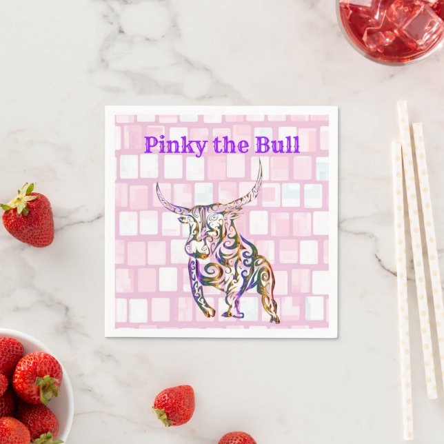 Paper Napkins, Pink Brick Bull Napkins (Insitu)