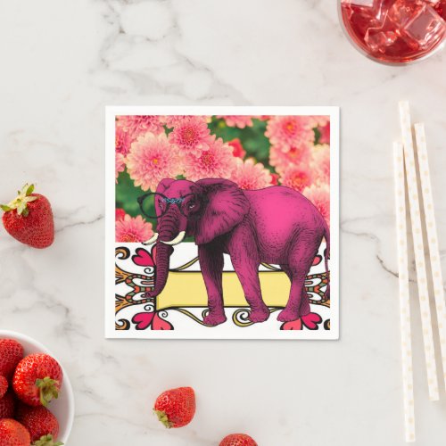 Paper Napkins Pink Elephant Floral  Napkins