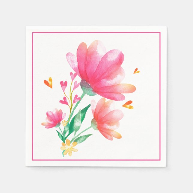 Paper Napkins-Pink Floral Napkins (Front)