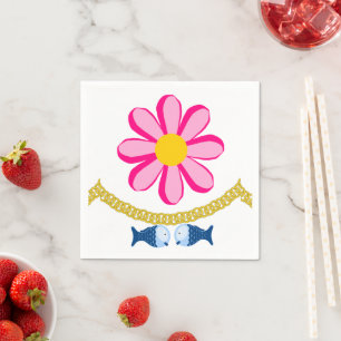 Paper Napkins, Pink Flower Gold Chain Fish Napkins