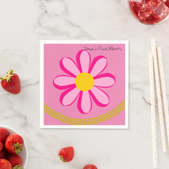 Paper Napkins, Pink Flower Gold Chain Napkins (Insitu)