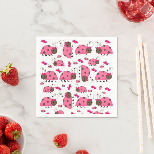 Paper Napkins Pink Ladybug Napkins