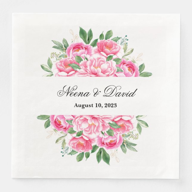 Paper Napkins-Pink Peonies Dinner Napkins (Front)