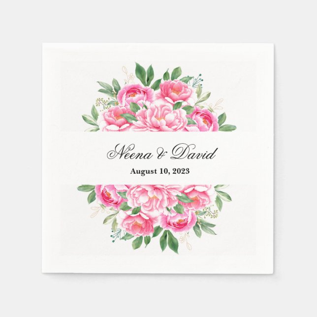 Paper Napkins-Pink Peonies Napkins (Front)