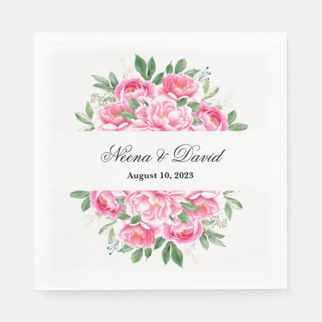Paper Napkins-Pink Peonies Napkins (Front)
