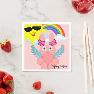 Paper Napkins, Pink Rabbit Happy Easter Napkins