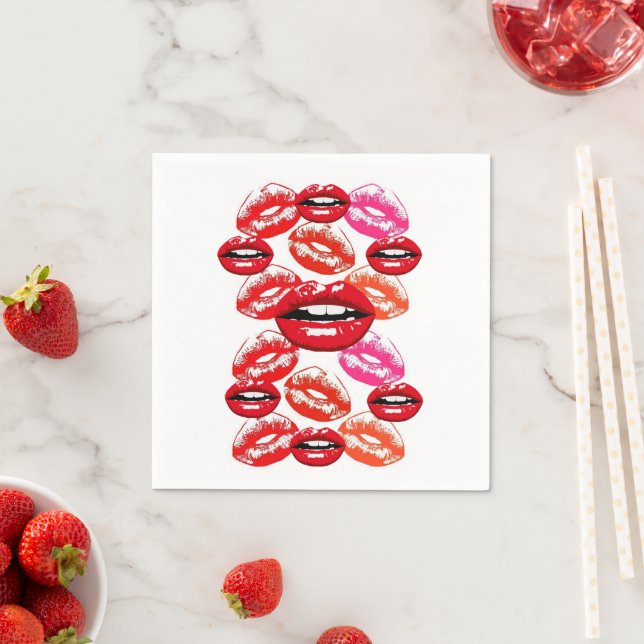 Paper Napkins, Pink & Red Lipstick Napkins (Insitu)