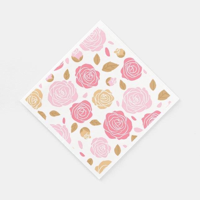 Paper Napkins-Pink Roses Napkins (Corner)