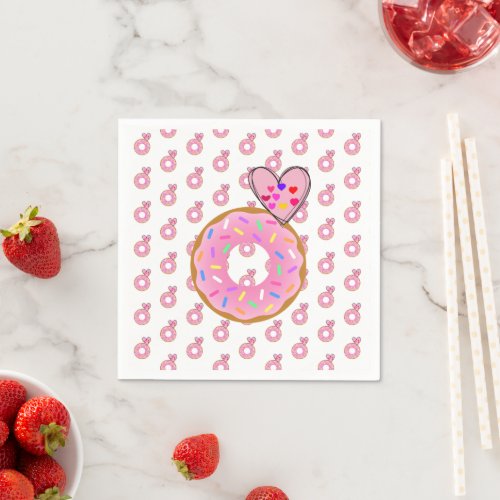 Paper Napkins Pink Strawberry Donuts Hearts Napkins