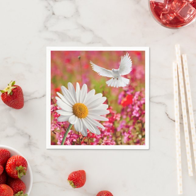Paper Napkins, Pink White Dove Daisy Napkins (Insitu)
