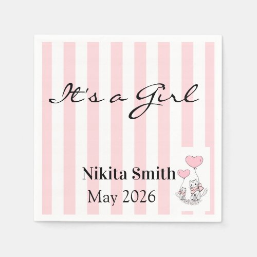 Paper Napkins Pink & White Stripe Cat