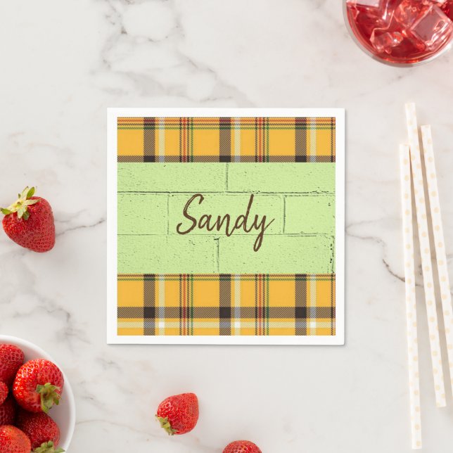 Paper Napkins, Plaid Yellow Napkins (Insitu)