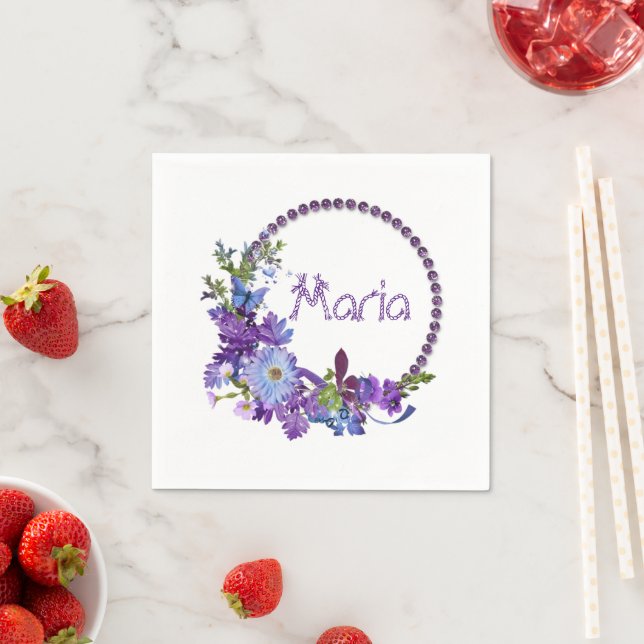 Paper Napkins, Purple Flowers Floral Napkins (Insitu)