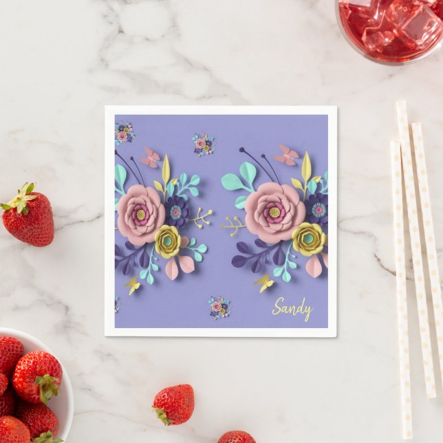 Paper Napkins, Purple Rose Floral Napkins (Insitu)