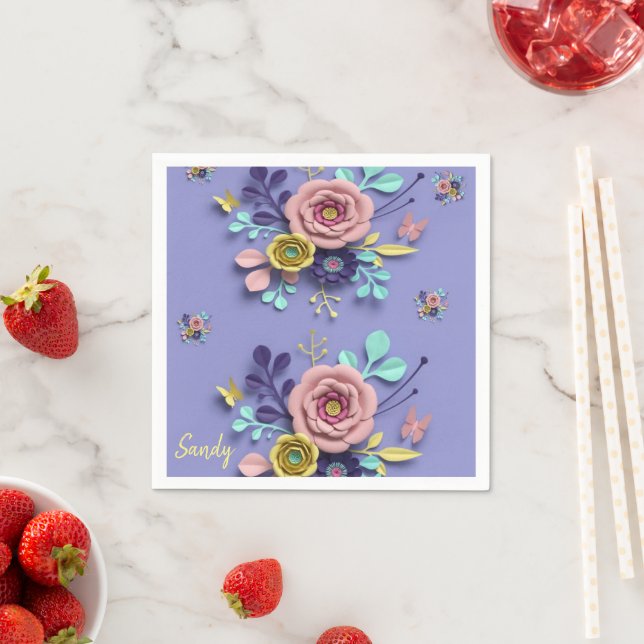 Paper Napkins, Purple Roses Floral Napkins (Insitu)