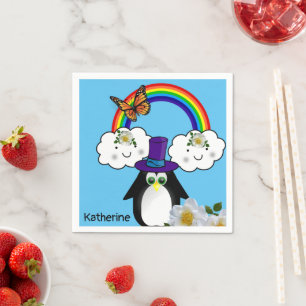 Paper Napkins, Rainbow Sun Clouds Penguin Napkins