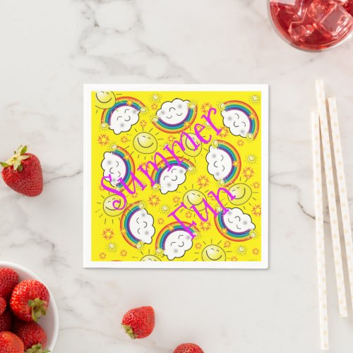 Paper Napkins Rainbow Sun Clouds Summer Fun Napkins