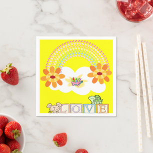 Paper Napkins, Rainbow Turtle Monkey Yellow Napkins
