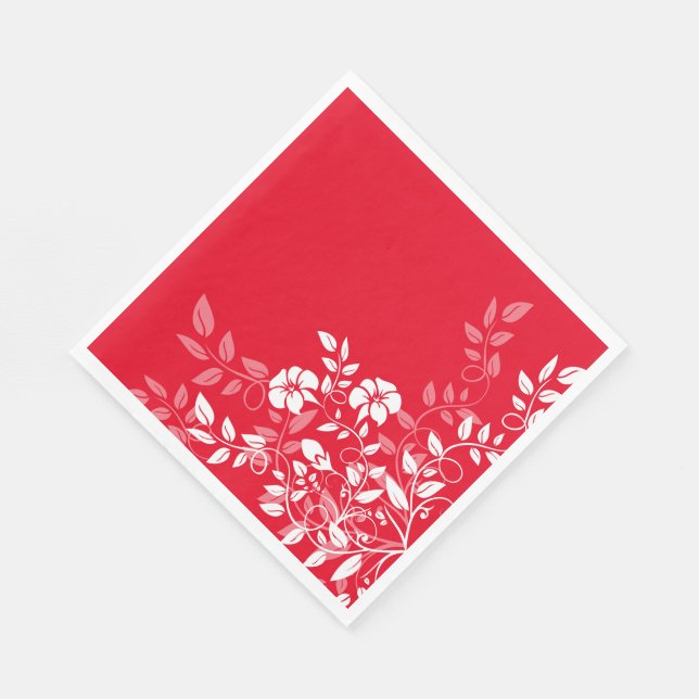 Paper Napkins-Red Floral Napkins (Corner)