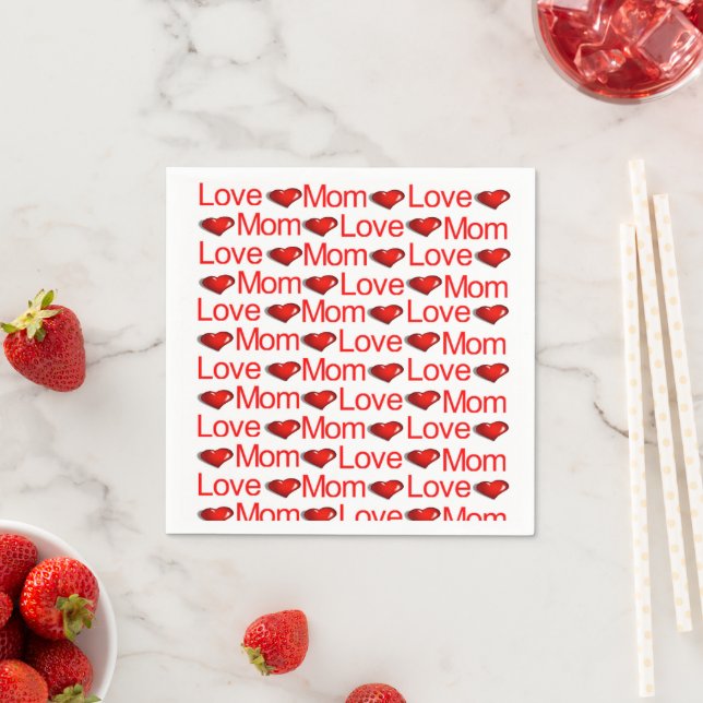 Paper Napkins, Red Hearts Love Mom Napkins (Insitu)