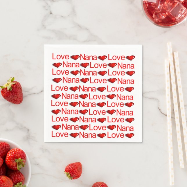 Paper Napkins, Red Hearts Love Nana Napkins (Insitu)