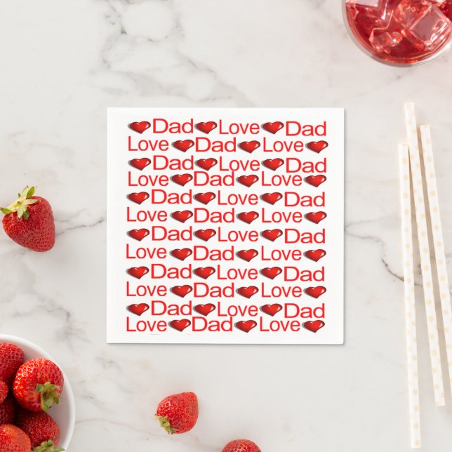 Paper Napkins, Red Hearts Love Paper Napkins Dad (Insitu)