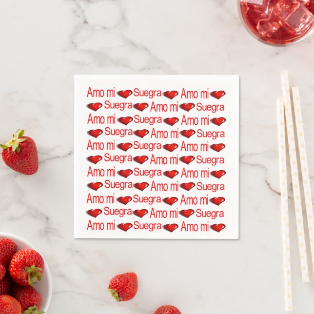 Paper Napkins, Red Hearts Love Suegra Spanish  Napkins (Insitu)