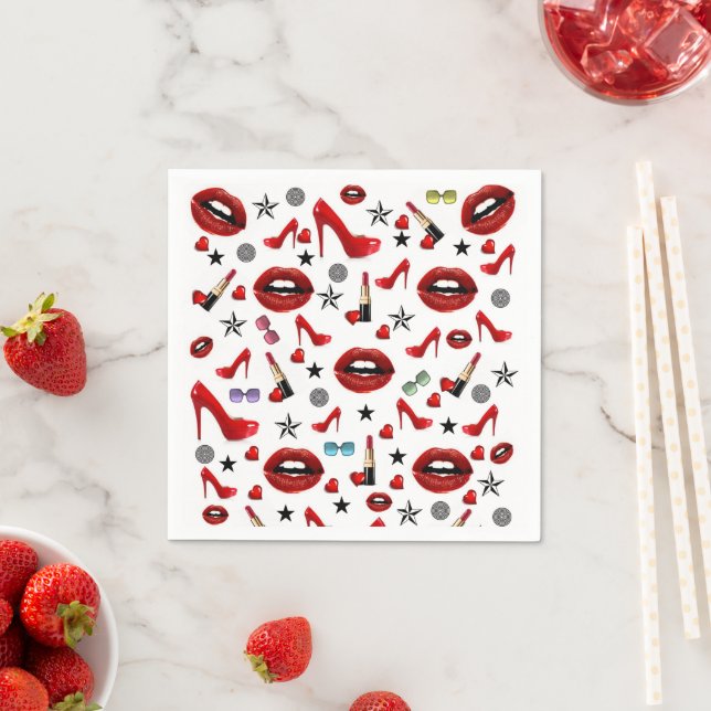Paper Napkins, Red Heels Lipstick Lips Napkins (Insitu)