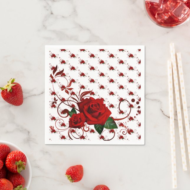 Paper Napkins, Red Rose Floral Napkins (Insitu)